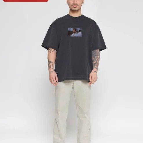 Mustached Man Vintage Photo Graphic Tee Retro Gentleman Portrait Shirt on a hanger, ready to ship from Chicago, Illinois