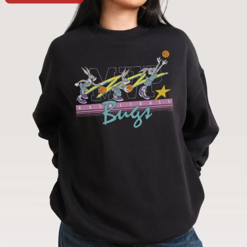 MVP Basketball Bugs Sweatshirt Looney Tunes Character Retro Sports Graphic Crewneck for Men Women