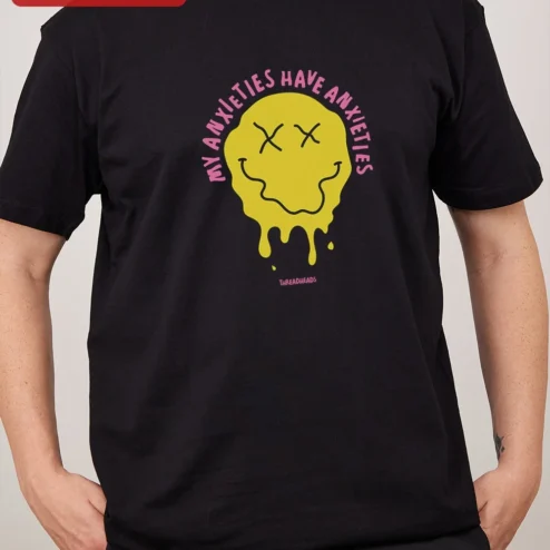 My Anxieties Have Anxieties Tee Melting Smiley Face Mental Health Humor Graphic Shirt for Gen Z