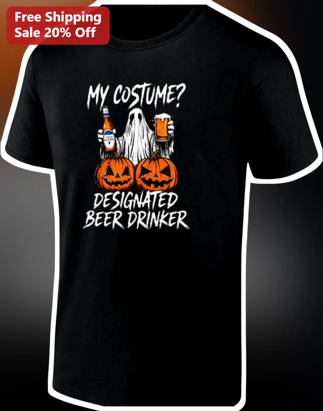 My Costume Designated Beer Drinker Funny Halloween Ghost Tee