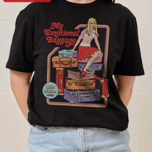 My Emotional Baggage Life Skills Series Tee Funny Retro Graphic Shirt for Women