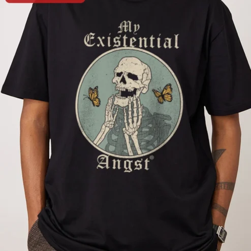 My Existential Angst Tee Vintage Gothic Skeleton Dark Humor Graphic Shirt for Gen Z Millennials