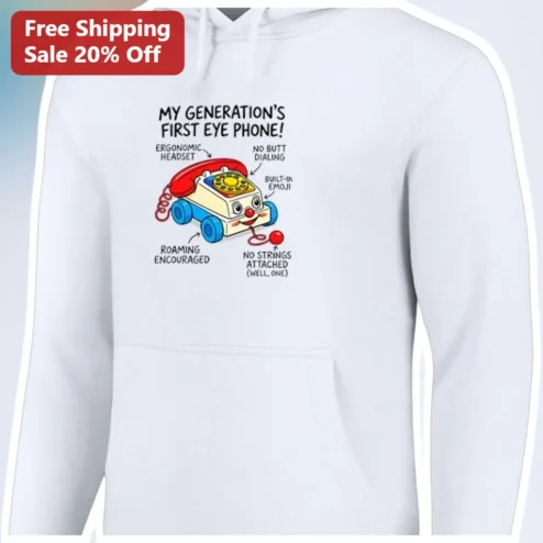 My Generation's First Eye Phone Funny Retro Rotary Tech Humor Graphic Hoodie for Boomers Seniors