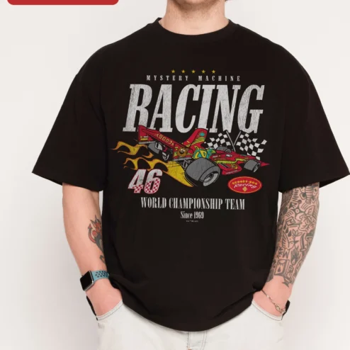 Mystery Machine Racing Tee Scooby-Doo Vintage F1 Parody Graphic Shirt