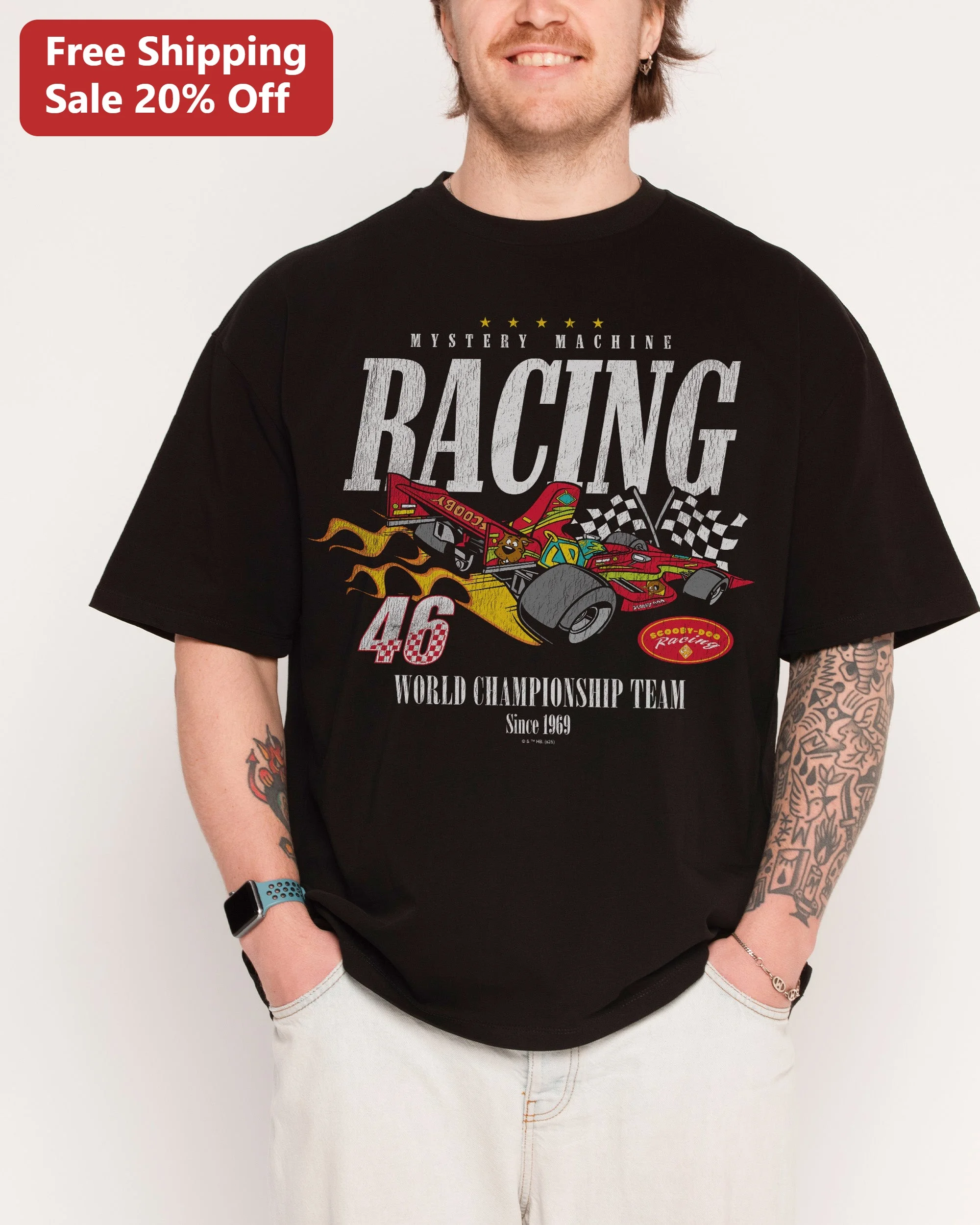 Mystery Machine Racing Tee Scooby-Doo Vintage F1 Parody Graphic Shirt