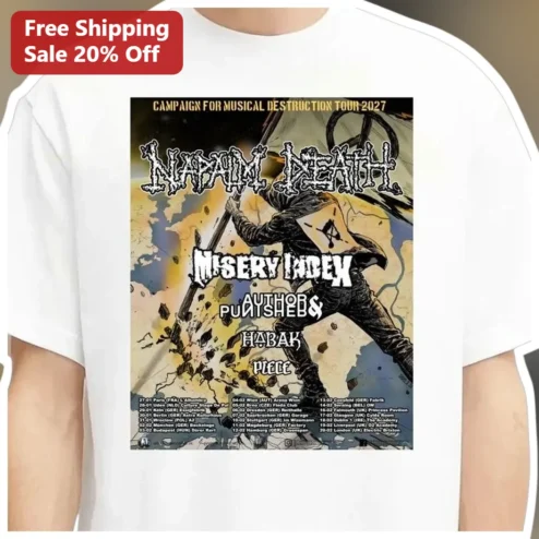 Napalm Death Misery Index Authority Vintage Metal Tour Poster Graphic Tee