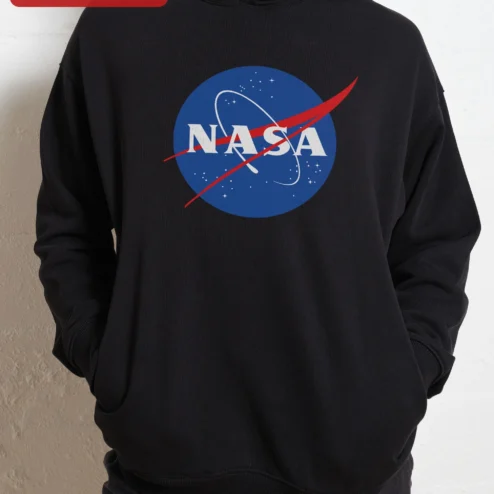 NASA Hoodie Meatball Logo Space Apparel Pullover for Men Women Astronomy Gift on a hanger, ready to ship from Chicago, Illinois