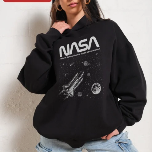 Customer in Chicago, Illinois wearing NASA Hoodie National Aeronautics and Space Administration Vintage Space Shuttle Logo Pullover