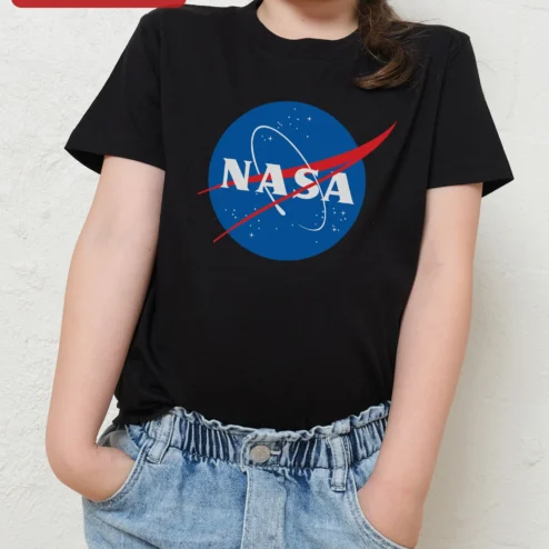 NASA Meatball Logo Kids Tee Space Theme Cotton T-Shirt Gift for Students