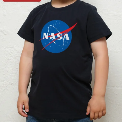 Customer in Chicago, Illinois wearing NASA Meatball Logo Kids Tee Vintage Space Agency Apparel Gift for Young Astronauts