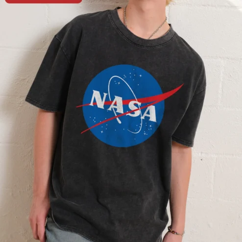 NASA Meatball Logo Vintage Acid Wash Graphic Tee for Men Space Enthusiasts