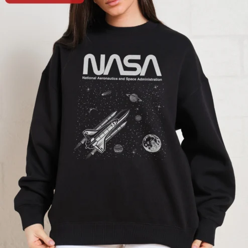 Customer in Chicago, Illinois wearing NASA National Aeronautics and Space Administration Sweatshirt Retro Space Shuttle Graphic Crewneck f