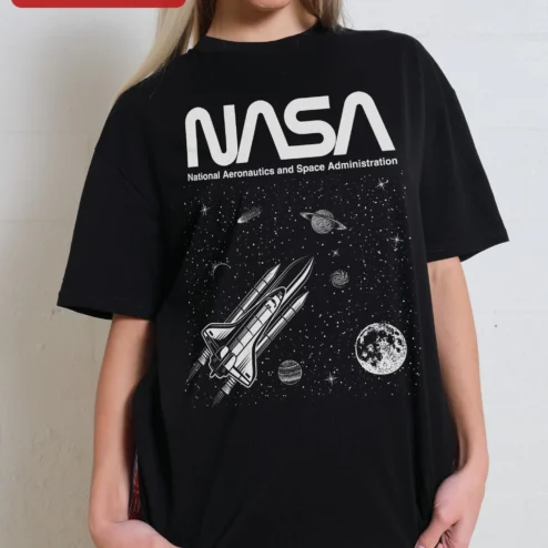 NASA National Aeronautics and Space Administration Tee Retro Space Shuttle Galaxy Print