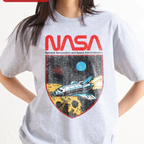 NASA National Aeronautics and Space Administration Vintage Worm Logo Space Shuttle Tee