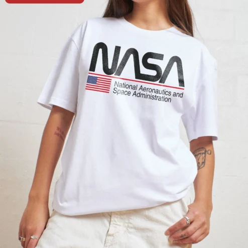 Customer in Chicago, Illinois wearing NASA National Aeronautics and Space Administration Vintage Worm Logo Tee Retro Space Agency Apparel