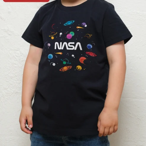 NASA Planets Kids Tee Retro Space Science Graphic T-Shirt for Boys Girls Astronomy Gift on a hanger, ready to ship from Chicago, Illinois