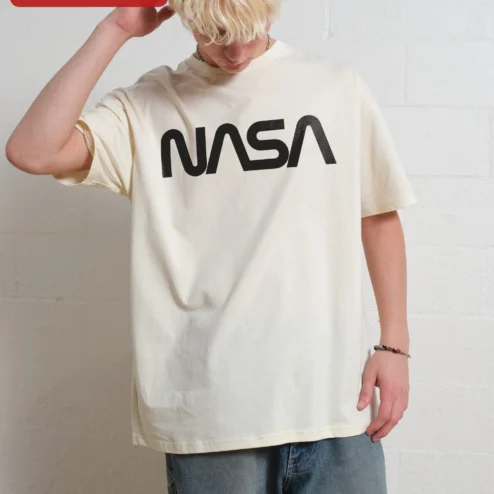 Customer in Chicago, Illinois wearing NASA Tee Men Space Logo Graphic T-Shirt Black Oversized Streetwear Apparel