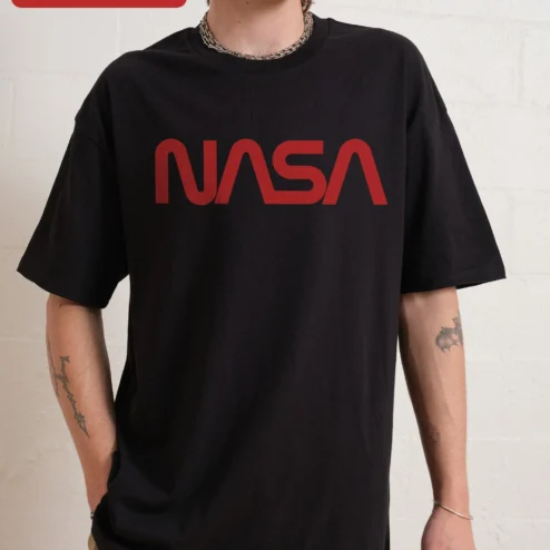NASA Tee Men Space Logo Graphic T-Shirt Black Oversized Streetwear Apparel