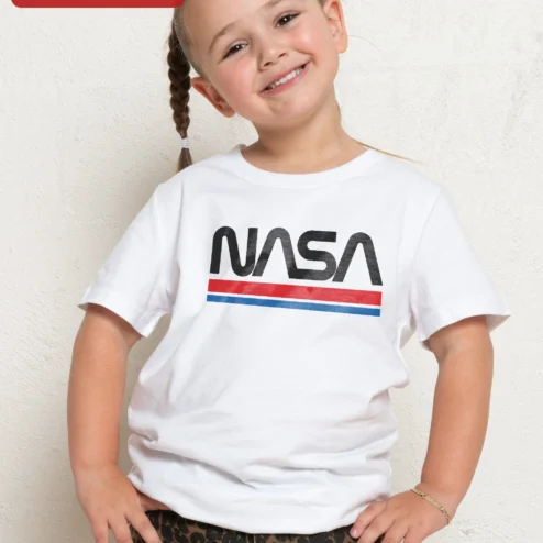 NASA Worm Logo Kids Graphic Tee Retro Space Apparel for Boys and Girls Cotton T-Shirt