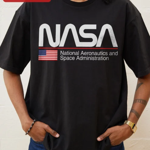 NASA Worm Logo Tee National Aeronautics and Space Administration Retro Graphic Shirt for Science Lovers