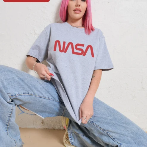 NASA Worm Logo Vintage Tee Retro Space Graphic T-Shirt Unisex Streetwear Apparel on a hanger, ready to ship from Chicago, Illinois