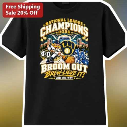 National League Champions Broom Out Brew-lieve It Win Our Way Bernie Brewer Tee