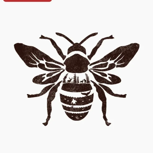 Nature Scene Inside Bee Silhouette Digital Art, Double Exposure Wildlife Landscape Print for Home De on a hanger, ready to ship from Chicago, Illinois