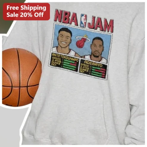 NBA JAM Hoodie Retro Video Game Basketball Sweatshirt Giannis Antetokounmpo Bam Adebayo Miami Heat Gift