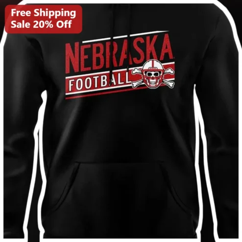 Nebraska Football Skull Helmet Vintage Distressed Hoodie Game Day Fan Gear