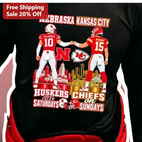 Nebraska Kansas City Huskers on Saturdays Chiefs on Sundays Football Fan Tee