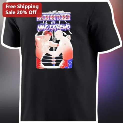 Necro Butcher vs Nino Extremo Hardcore Wrestling Tee available at our Chicago, Illinois warehouse