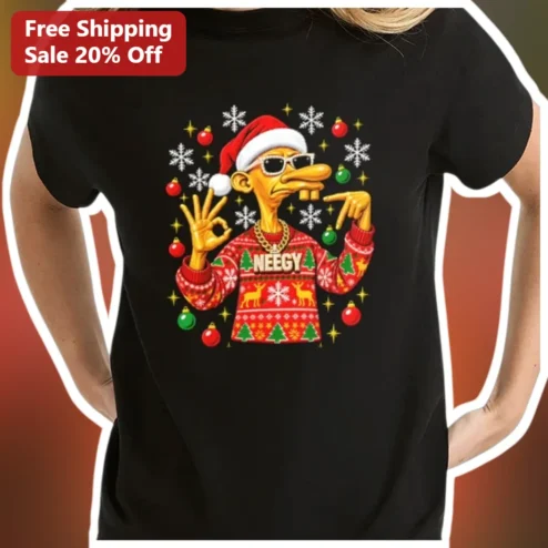 NEEGY Tee Christmas Cartoon Character Funny Holiday Graphic T-Shirt Gift for Fans available at our Chicago, Illinois warehouse