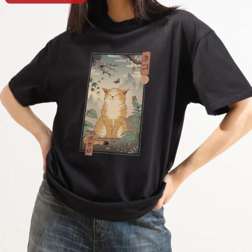 Neko Ukiyo-e Cat Graphic Tee Japanese Art Vintage Style Shirt Gift for Cat Lovers