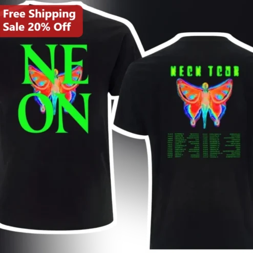 Neon Butterfly Graphic Tee for Glow Party Black Light Retro Streetwear Shirt