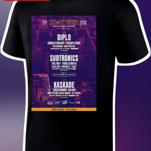 Neon City Festival Diplo Subtronics Kaskade EDM Tee Downtown Las Vegas Rave Merch