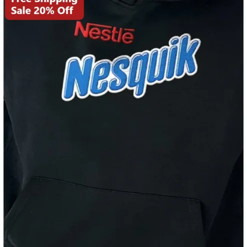 Nestlé Nesquik Hoodie Retro Vintage Logo Embroidered Black Sweatshirt for Men Women Chocolate Milk Fans