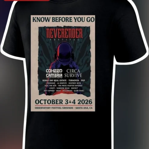 Neverender Festival 2026 Tee Know Before You Go Santa Ana Observatory Grounds Progressive Rock Merch