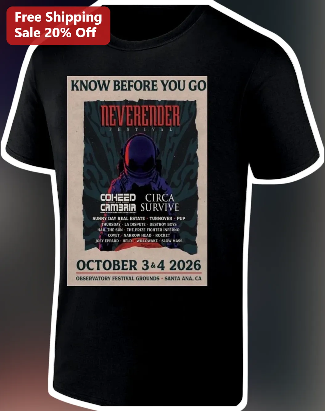 Neverender Festival 2026 Tee Know Before You Go Santa Ana Observatory Grounds Progressive Rock Merch