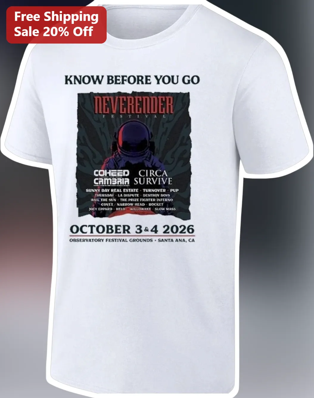 Neverender Festival Know Before You Go Graphic Tee Coheed and Cambria Fan Merch