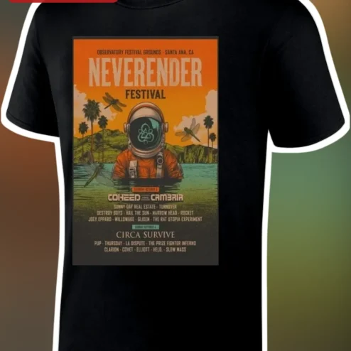 Neverender Festival Tee Astronaut Vintage Concert Poster Graphic Shirt
