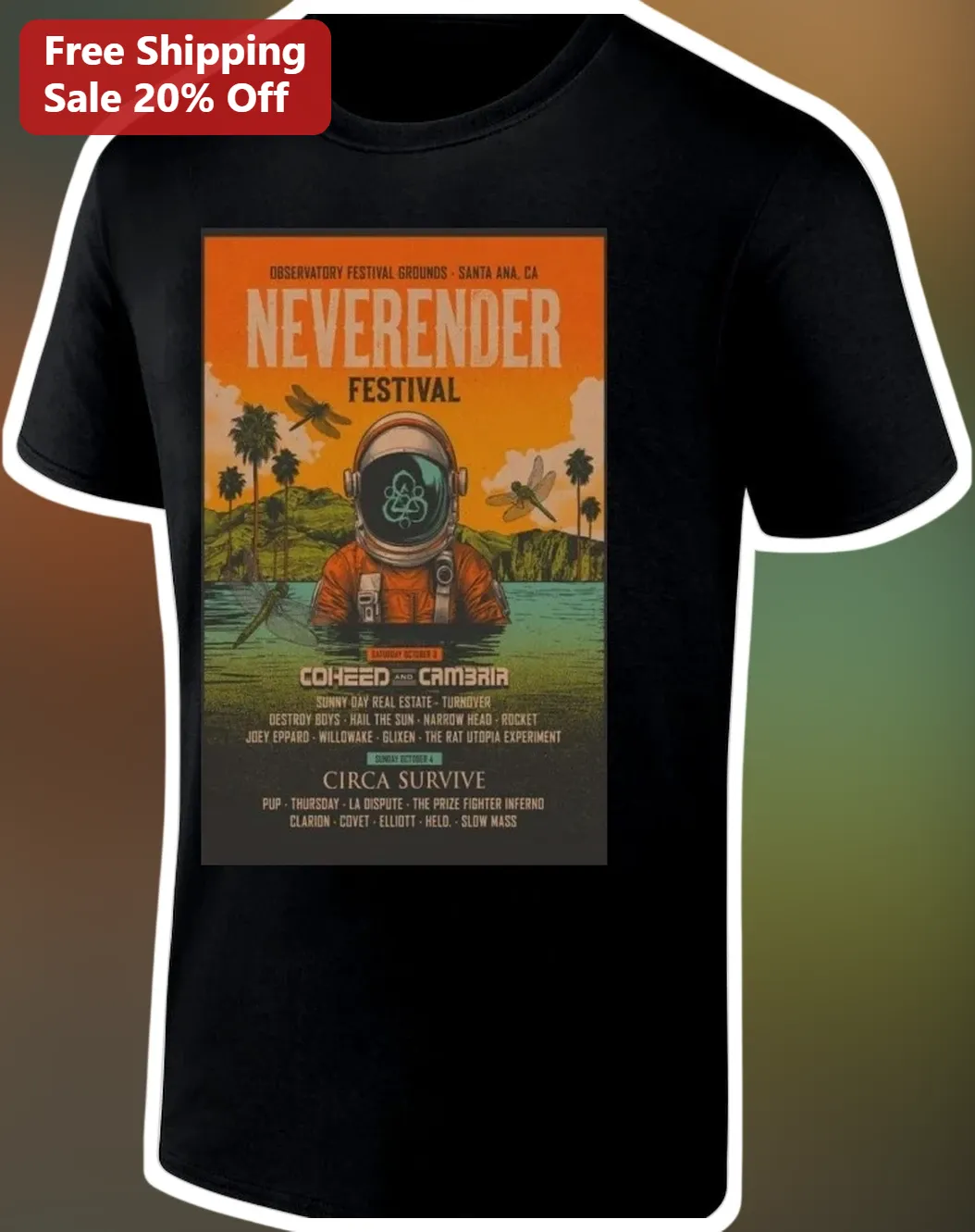 Neverender Festival Tee Astronaut Vintage Concert Poster Graphic Shirt