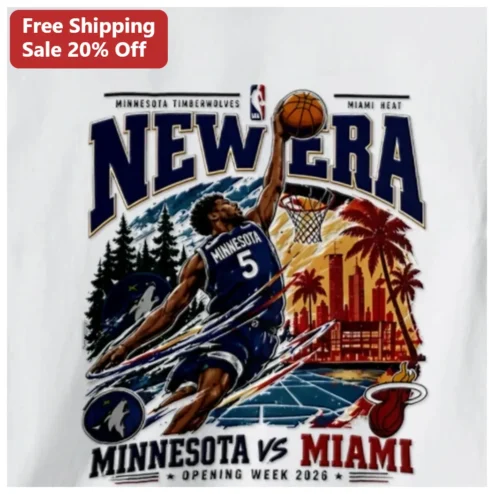 New Era Minnesota vs Miami Basketball Tee Anthony Edwards Timberwolves Heat Game Day Shirt