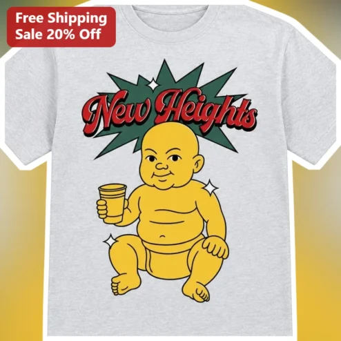 New Heights Tee Funny Chubby Baby Cartoon Graphic Shirt for Parents Milestone Birthday Gift