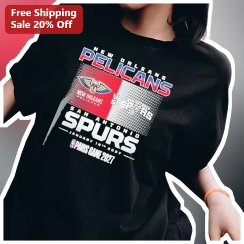 New Orleans Pelicans vs San Antonio Spurs January 14th 2027 Paris Game Retro Tee available at our Chicago, Illinois warehouse