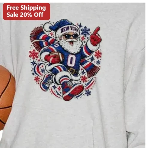 New York Christmas Football Santa Tee Funny Holiday Graphic Shirt for Men Women