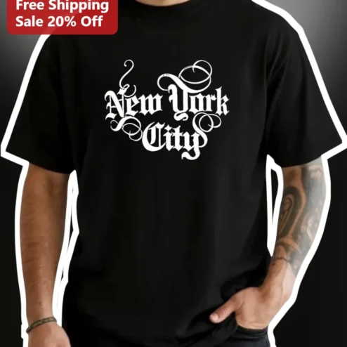 New York City Gothic Font Tee Men Vintage Typography Graphic Shirt
