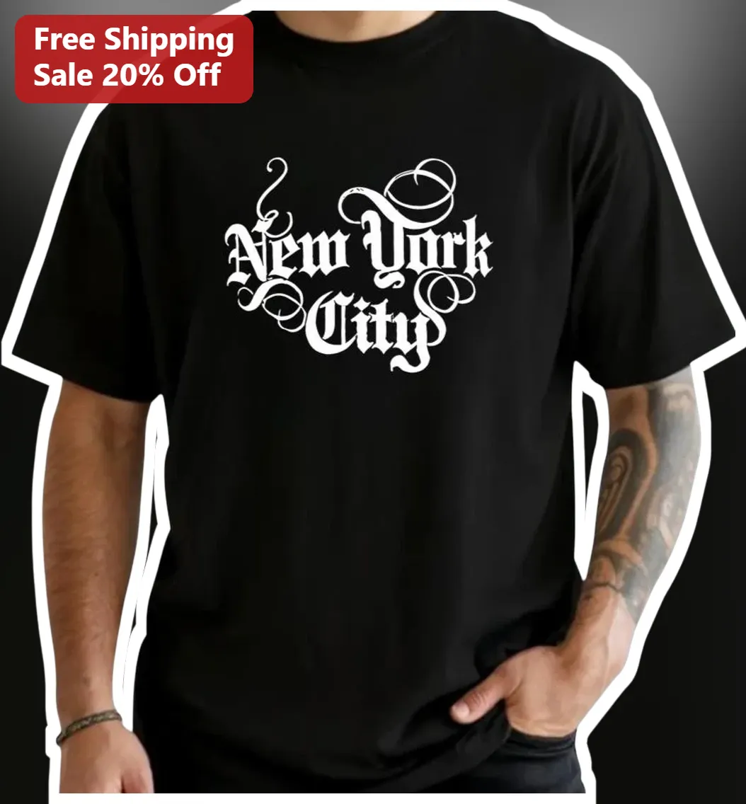 New York City Gothic Font Tee Men Vintage Typography Graphic Shirt