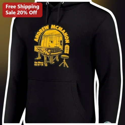 New York City Hoodie Andrew McMahon Vintage Concert Graphic Pullover Black