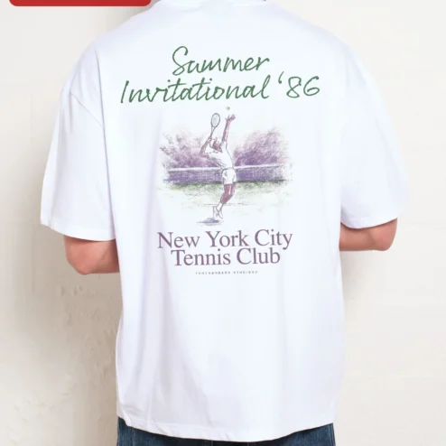 Close-up of New York City Tennis Club Invitational '86 Vintage Graphic Tee for streetwear fans in Chicago, Illinois