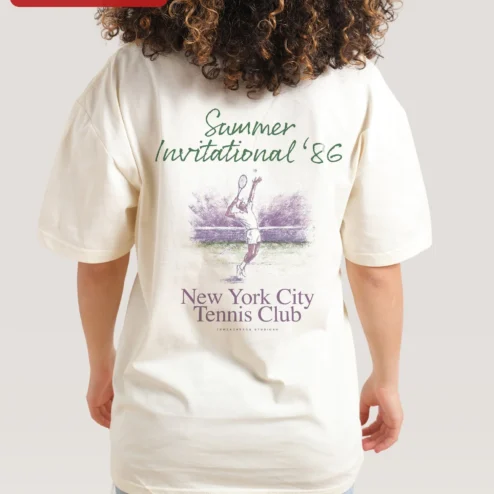 Close-up of New York City Tennis Club Invitational '86 Vintage Retro Tee for streetwear fans in Chicago, Illinois